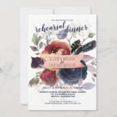 Elegant Boho Burgundy Navy Floral Rehearsal Dinner Kaart (Voorkant)