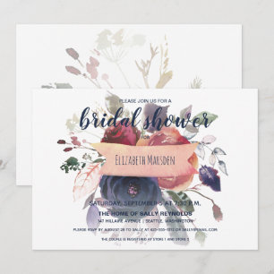 Elegant Boho Burgundy Navy Floral Vrijgezellenfees Kaart
