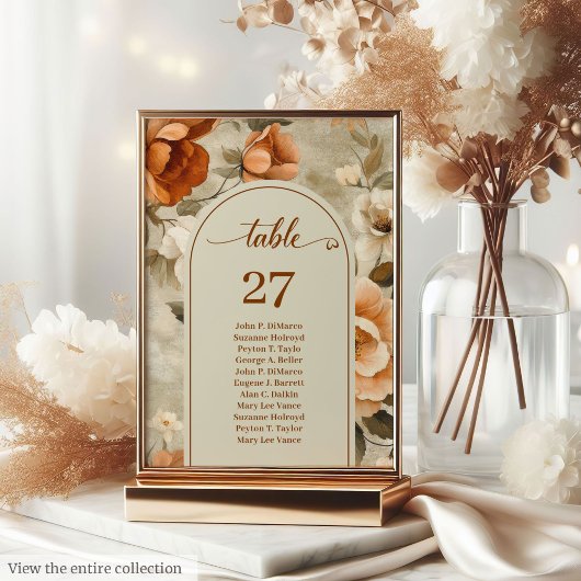 Elegant Boho Burnt Orange Ivory Sage Table Number Kaart