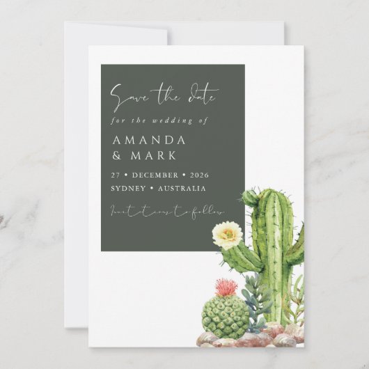 Elegant Boho Cactus Desert Succulent Save the date (Devant)