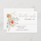 Elégant Boho Chic Blush Gold Floral Wedding Rsvp (Devant / Derrière)