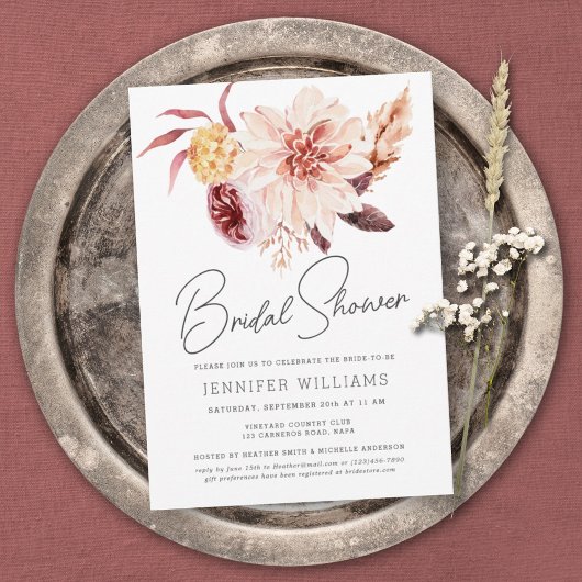 Elegant Boho Chic Floral Bridal Shower Kaart