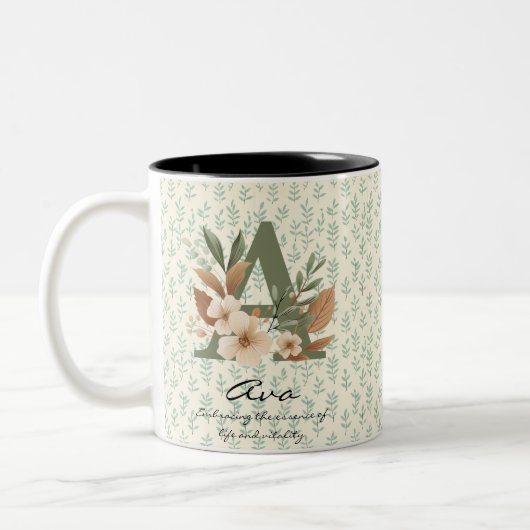 Elégant Boho Chic Floral Monogram Mug pour Ava (Gauche)