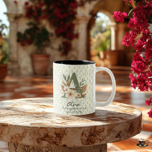 Elégant Boho Chic Floral Monogram Mug pour Ava
