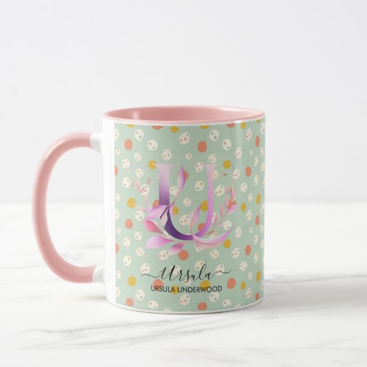 Elégant Boho Chic Floral Monogram Mug - U (Gauche)