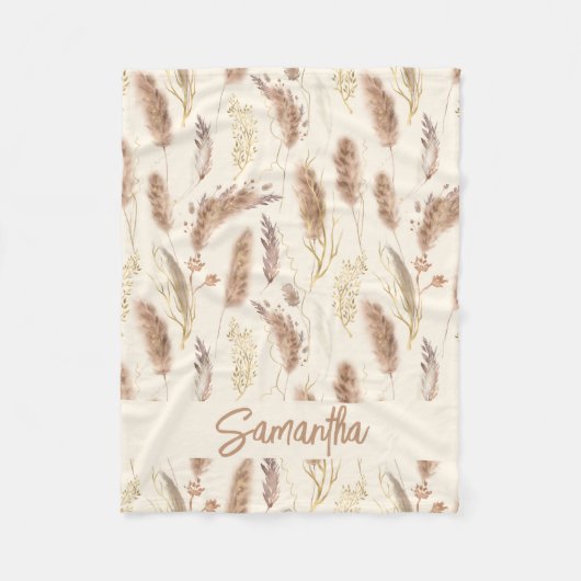 Elegant Boho Chic Pampas Grass Pattern Beige Cream Fleece Deken (Voorkant)