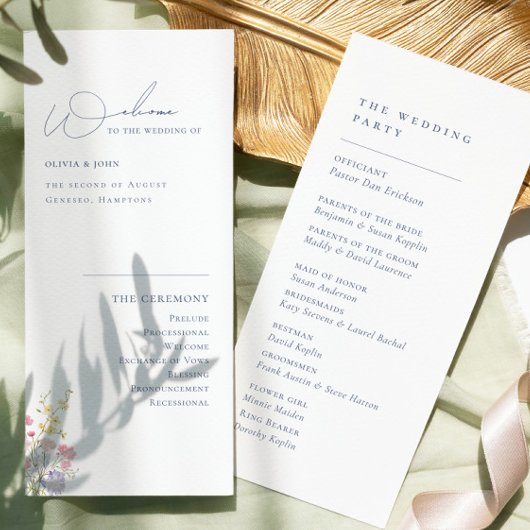 Elegant Boho Chic Wilde Bloemen Huwelijksprogramma