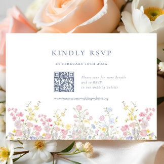 Elegant Boho Chic Wildflowers Wedding QR code RSVP