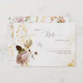 Elégant boho chute feuille d'or mariage RSVP carte (Devant / Derrière)