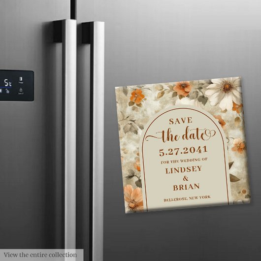 Elegant Boho Earthy Ivory Olive Floral Save Date Magneet
