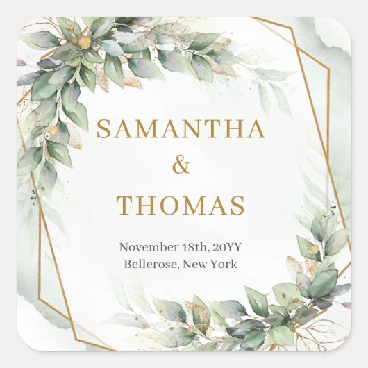 Élégant boho eucalyptus vert or Stickers (Devant)