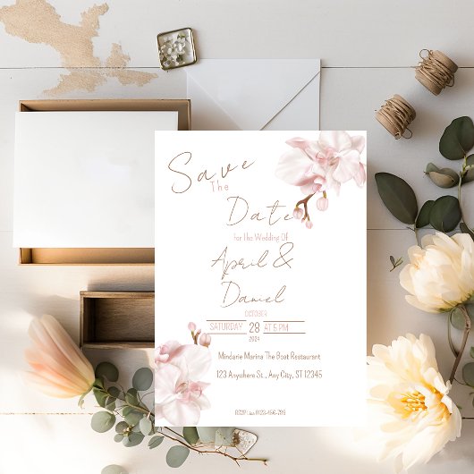 Élégant Boho Faire-Part de Date de Mariage Orchidé