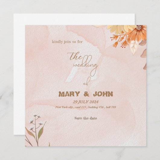 Elégant boho faire-part de mariage floral chic (Devant / Derrière)