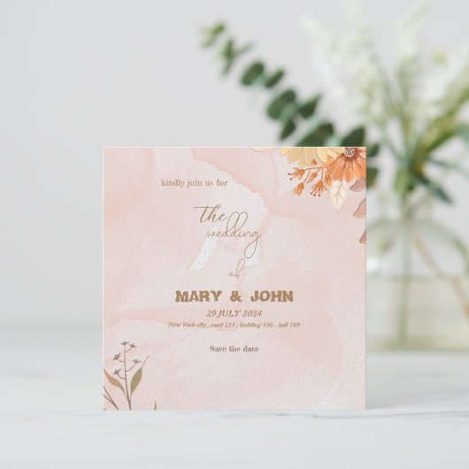 Elégant boho faire-part de mariage floral chic (Debout devant)