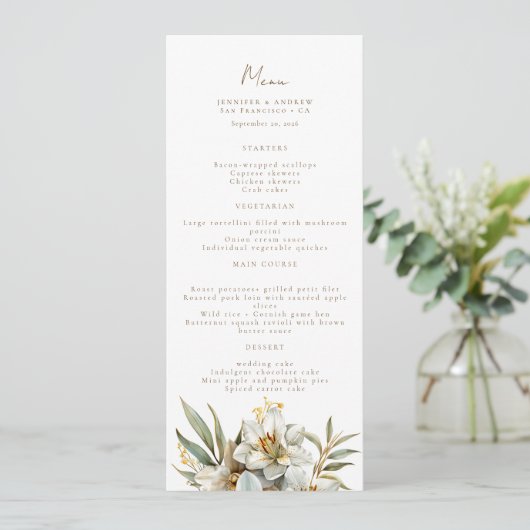 Élégant Boho Fall Floral Mariage Menus (Debout devant)