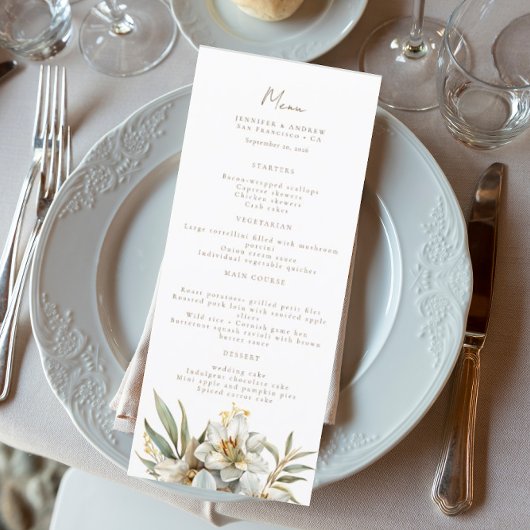 Élégant Boho Fall Floral Mariage Menus