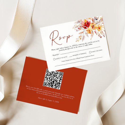 Elegant Boho Fall Floral QR Code Mariage Carte RSV
