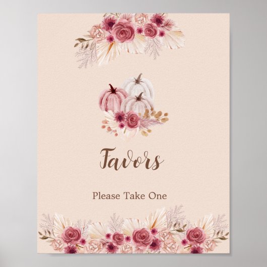 Elegant Boho Fall Pumpkin Favors Please Take One Poster (Voorkant)