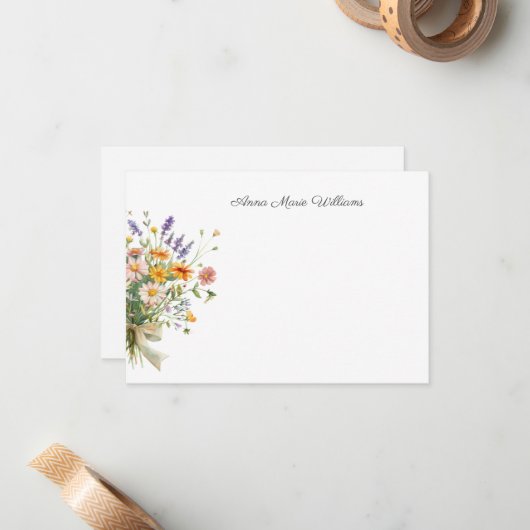 Elegant Boho Fleur sauvage Carte de note (Devant/Arrière en situation)