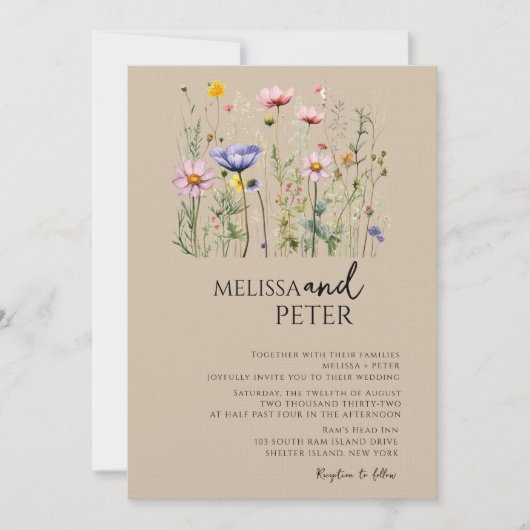 Elegant Boho Fleur sauvage Faire-part de mariage (Devant)