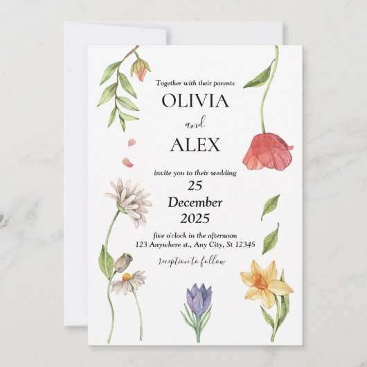 Elegant Boho Fleur sauvage Faire-part de mariage (Devant)