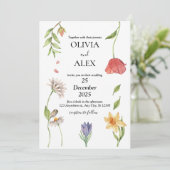 Elegant Boho Fleur sauvage Faire-part de mariage (Debout devant)