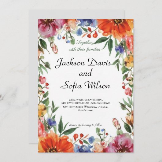 Elegant Boho Fleur sauvage Faire-part de mariage (Devant / Derrière)