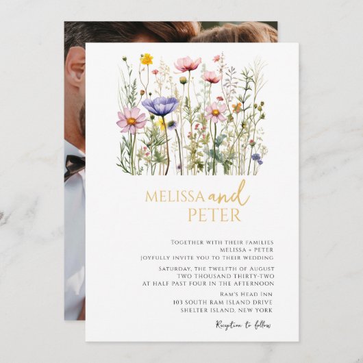 Elegant Boho Fleur sauvage Faire-part de mariage (Devant / Derrière)