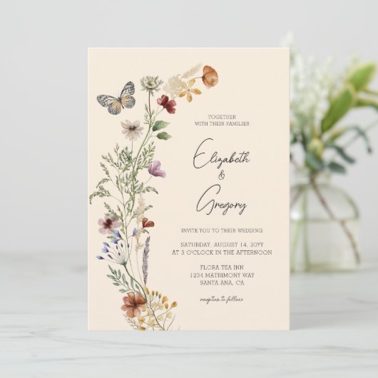 Elegant Boho Fleur sauvage Faire-part de mariage (Debout devant)