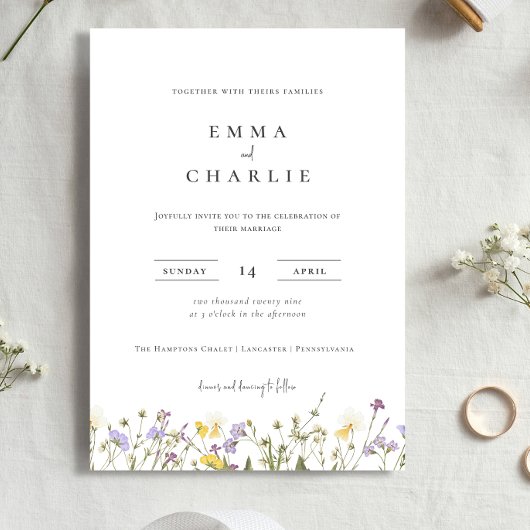 Elegant Boho Fleur sauvage Faire-part de mariage