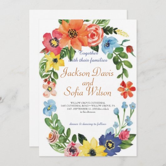 Elegant Boho Fleur sauvage Faire-part de mariage (Devant / Derrière)