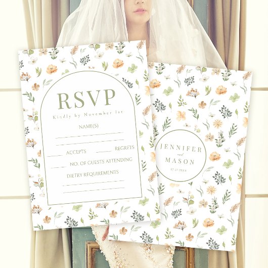 Elégant Boho Fleur sauvage Mariage Cartes RSVP