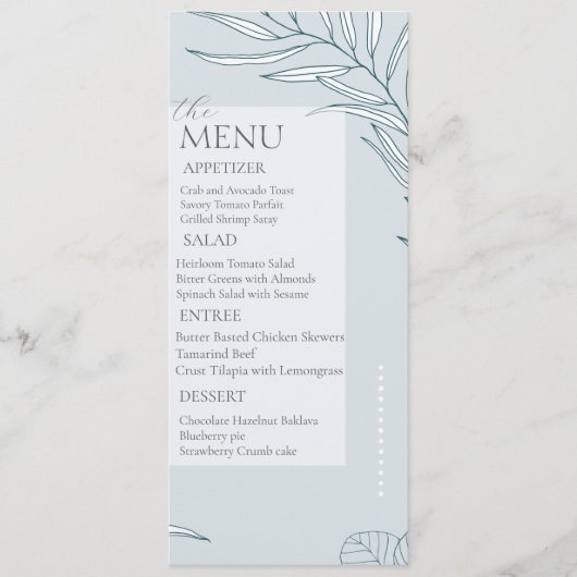 Elegant Boho Fleur sauvage menu mariage (Devant)