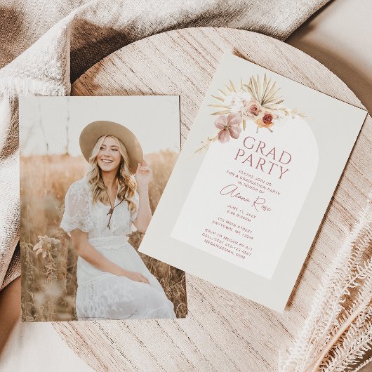 Elegant Boho Floral Afstudeerder Party Invitation Feestdagenkaart