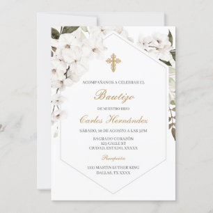 Élégant boho floral Baptême espagnol Invitation
