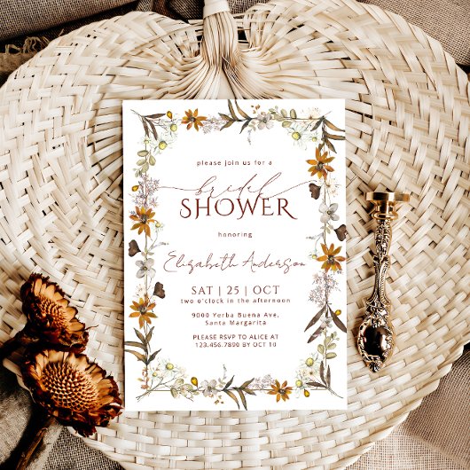 Elégant Boho Floral Bridal Shower Invitation