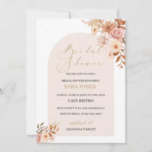 Elegant Boho Floral Bridal Shower Kaart (Voorkant)