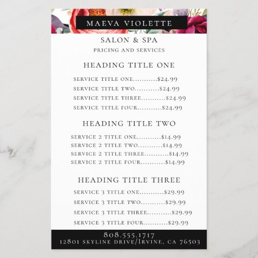 Elegant Boho Floral Business Service/Pricing Flyer (Voorkant)