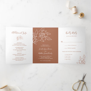 Elegant Boho Floral Foto Terracotta Wedding Drieluik Uitnodiging