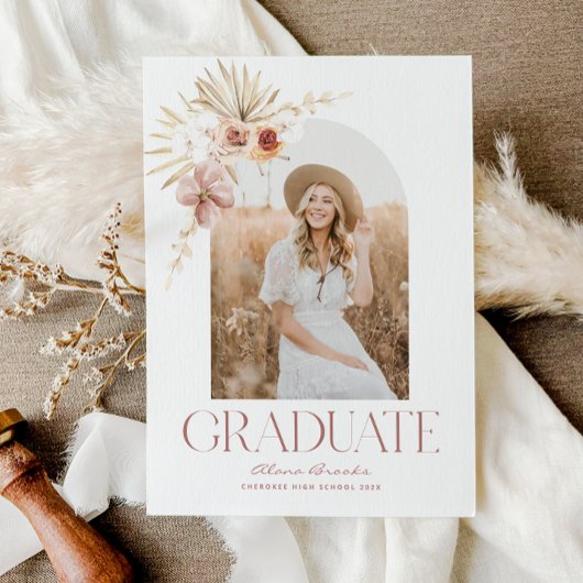 Elégant Boho Floral Graduation Invitation