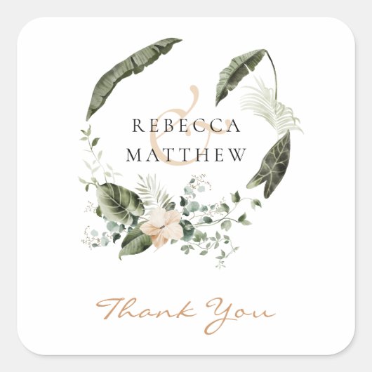 Elegant Boho Floral Greenery Wedding Vierkante Sticker (Voorkant)