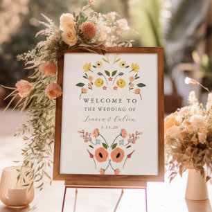Elégant Boho Floral Mariage Affiche de bienvenue