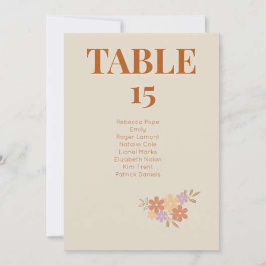 Elégant Boho Floral Mariage CARTE DE TABLE (Devant)