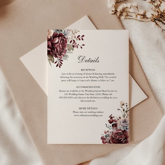 Elegant Boho Floral Mariage Détails Carte