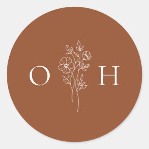Elegant Boho Floral Monogram Envelope Seals Ronde Sticker