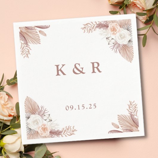 Elegant Boho Floral Monogram Wedding Servet