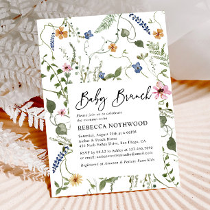 Elegant Boho Floral Neutral Baby Brunch Shower Kaart