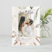 Elegant Boho Floral Pampas Foto Save The Date (Staand voorkant)