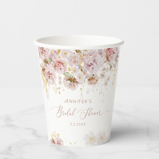 Elegant boho floral vrijgezellenfeest papieren bekers (Voorkant)