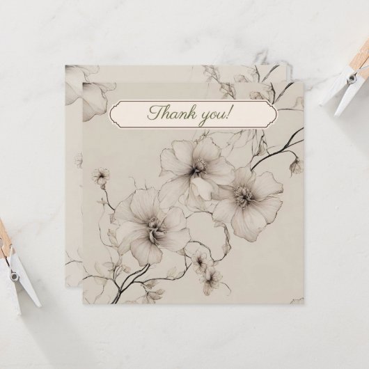 Elegant Boho Floral Wedding Hartelijk dank Kaart (Voorkant / Achterkant in situ)